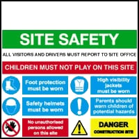 Picture of Site Safety with YOUR LOGO / Report / Children / Foot / Helmets / Unauthorised Persons / High Visibility / Children Hazards / Danger Sign - [AS-BASE5]