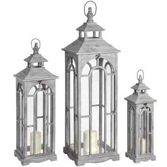 picture of Hill Interiors Wooden Lanterns With Archway Design - Set of 3 - [PRMH-HI-17461]