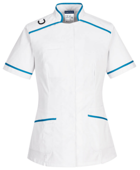 picture of Portwest - LW21 - Medical Tunic - White/Aqua - Kingsmill Polycotton - 145g - PW-LW21WAR