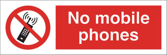 Picture of No Mobile Phones Sign LARGE - 600 X 200Hmm - Rigid Plastic - [AS-PR18B-RP]