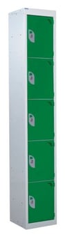 picture of QMP Tool Charging Locker - Solid Door - Standard Plug - 5 Compartment - Green - 1800H x 300W x 450D mm - [QM-BL1830455GSX]