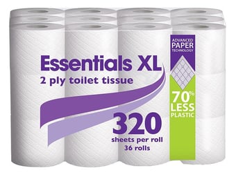 Picture of Essentials XL Eco 2 Ply Toilet Roll - 320 Sheets - Pack of 36 - [MCS-L70LP2PLY320SHT]