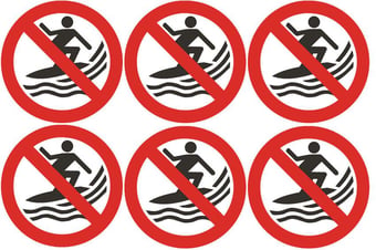 picture of Safety Labels - No Surfboarding Symbol (24 pack) 6 to Sheet - 75mm dia - Self Adhesive Vinyl - [IH-SL46-SAV]