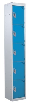 picture of QMP Standard Locker - 5 Compartment - Light Blue Doors - 1800H x 300W x 300D mm - [QM-LS1830305UXX]