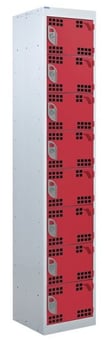 picture of QMP Tool Charging Locker - Perforated Door - RCD Plug - 8 Compartment - Red - 1800H x 300W x 450D mm - [QM-BR1830458RPX]