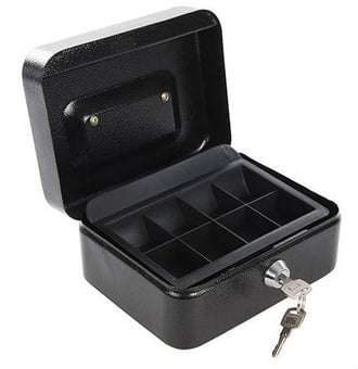 picture of Metal Cash & Valuables Box Keyed - Black - 165 x 128 x 80mm - [SI-795764]