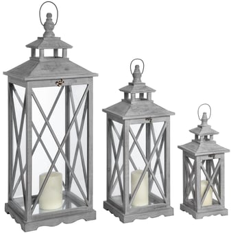 picture of Hill Interiors Wooden Lanterns With Traditional Cross Section - Set Of Three - [PRMH-HI-17459]