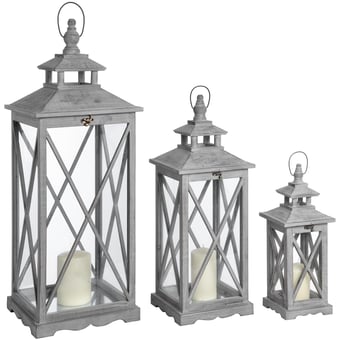 Picture of Hill Interiors Wooden Lanterns With Traditional Cross Section - Set Of Three - [PRMH-HI-17459]