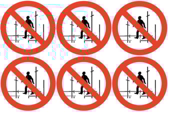 Picture of Safety Labels - Scaffolding Incomplete 2 Symbol (24 pack) 6 to Sheet - 75mm dia - Self Adhesive Vinyl - [IH-SL14-SAV]