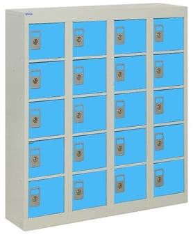 picture of QMP Wall-Mounted Personal Effects Locker - 20 Compartment - Light Blue Doors - 940H x 900W x 190D mm - [QM-LR949019WUXX]