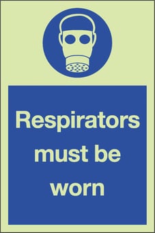 picture of Photoluminescent Respirators Must Be Worn Signs - 200 X 300Hmm - Self Adhesive Rigid Plastic - [AS-PH261-SARP]