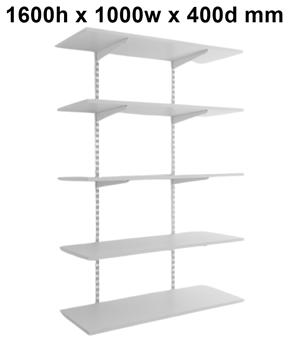 picture of BiGDUG Garage Wall Mounted Shelving Kit - 1600h x 1000w x 400d mm - 5 White Melamine Levels - [BDU-TSW1645WG]
