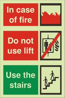 picture of Photoluminescent In Case of Fire Sign - 200 X 300Hmm - Self Adhesive Rigid Plastic - [AS-PH238-SARP]