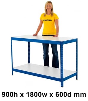 picture of BiGDUG Essentials Industrial Workbench - Melamine Worktop - 900h x 1800w x 600d mm - [BDU-350WBBM]