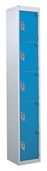 picture of QMP Tool Charging Locker - Solid Door - Standard Plug - 5 Compartment - Light Blue - 1800H x 450W x 450D mm - [QM-BL1845455USX]