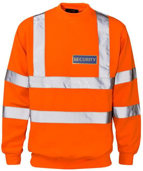 picture of SECURITY Printed Front and Back - Supertouch Orange Hi Vis Crew Neck Sweatshirt - ST-56881P