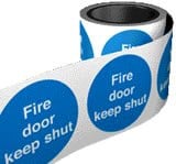 Picture of Fire Labels On a Roll - Fire Door Keep Shut - Self Adhesive Vinyl - 100mm x 100Hmm - [AS-FDR1] 