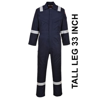 picture of Portwest - Navy Blue Flame Resistant Lightweight Anti-Static Coverall - Tall Leg - PW-FR28NAT