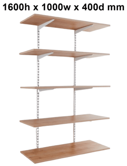 picture of BiGDUG Garage Wall Mounted Shelving Kit - 1600h x 1000w x 400d mm - 5 Oak Melamine Levels - [BDU-TSW1645OG]
