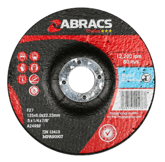 picture of Abracs Proflex 125mm x 6mm x 22mm DPC Metal Grinding Disc - A30S4BF Grade - Box of 25 - [ABR-PF12560DM]