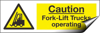 Picture of Caution Fork-Lift Trucks Operating Sign LARGE - 600 x 200Hmm - Self Adhesive Vinyl - [AS-WA59-SAV]