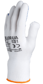 picture of Aurelia 103 White Nylon Glove with Blue PVC Dots - Pair - SMX-Q103
