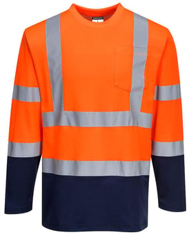 picture of Portwest - Two-Tone Hi-Vis Long Sleeved Cotton Comfort Orange/Navy T-Shirt - PW-S280ONR