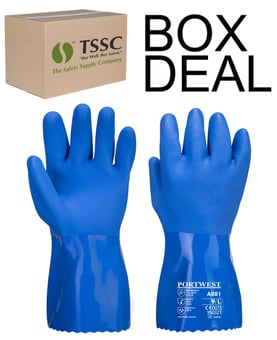 picture of Portwest A881 Marine Ultra PVC Blue Chem Gauntlet - Box Deal 72 Pairs - IH-PWA881BLU