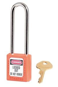 Picture of Master Lock Orange Zenex 410LTORJ Long Shackle Lockout Padlock - [MA-410LTORJ]