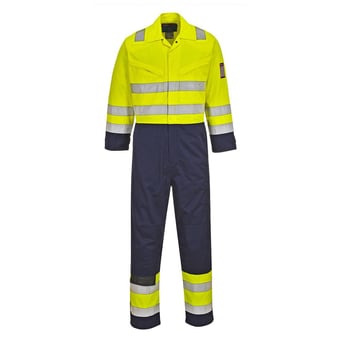 Picture of Portwest - Yellow/Navy Hi-Vis Modaflame Coverall - Tall Leg - PW-MV28YNT
