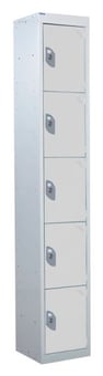picture of QMP Tool Charging Locker - Solid Door - Standard Plug - 5 Compartment - Light Grey - 1800H x 300W x 450D mm - [QM-BL1830455LSX]