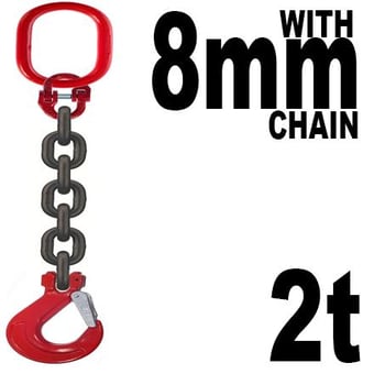 picture of 8mm Single Leg Grade 80 Fully Certified Lifting Chain Sling with Hook - Working Load Limit: 2t - GT-CS8SL