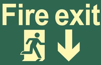 Picture of Spectrum Fire Exit Running Man Arrow Down - PHS 300 x 200mm - [SCXO-CI-17088]