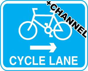 picture of Cycle Signs - Cycle Lane Right With Fixing Channel - FIXING CLIPS REQUIRED - Class 1 Ref BSEN 12899-1 2001 - 580 x 550Hmm - Reflective - 3mm Aluminium - [AS-TR139C-ALU]