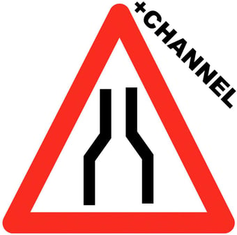picture of Traffic Road Narrows Triangle Sign With Fixing Channel - FIXING CLIPS REQUIRED - Class 1 Ref BSEN 12899-1 2001 - 600mm Tri. - Reflective - 3mm Aluminium - [AS-TR81-ALUC]