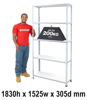 picture of BiGDUG BiG200 Galvanised Shelving 5 Levels - Melamine Shelves - 1830h x 1525w x 305d mm - [BDU-B21815035ZZM]