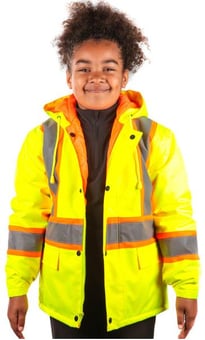 picture of Small Person Hi Vis Fisherman's Parker Jacket - Suitable for Ages 10-12 - Adjustable Cuffs - [DV-DHV9-S] - (DISC-C-R)