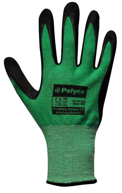 picture of Polyco Polyflex Hydro C5 Black/Green Gloves - [BM-PHYK]