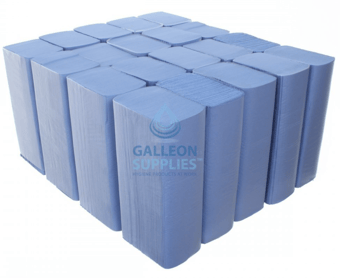 picture of Galleon Bulkysoft 2 Ply - Blue - Interleaved - Paper Hand Towels - 23.5cm x 24cm Sheets - 3000 Towels - [GU-HT3000] 