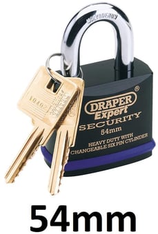 picture of Draper - Heavy Duty Padlock and 2 Keys with Super Tough Molybdenum Steel Shackle - 54mm - [DO-64193]