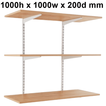 picture of BiGDUG Office Wall Mounted Shelving Kit - 1000h x 1000w x 200d mm - 3 Oak Melamine Levels - [BDU-TSW1023OO]