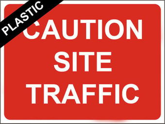 picture of Temporary Traffic Signs - Caution Site Traffic - 600 x 450Hmm - Non Reflective - Rigid Plastic - [IH-ZT37-RP] - (MP)