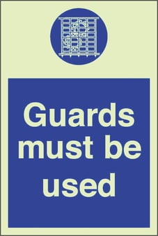 picture of Photoluminescent Guards Must Be Used Signs - 200 X 300Hmm - Self Adhesive Rigid Plastic - [AS-PH260-SARP]