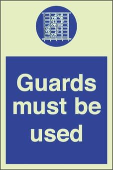 Picture of Photoluminescent Guards Must Be Used Signs - 200 X 300Hmm - Self Adhesive Rigid Plastic - [AS-PH260-SARP]