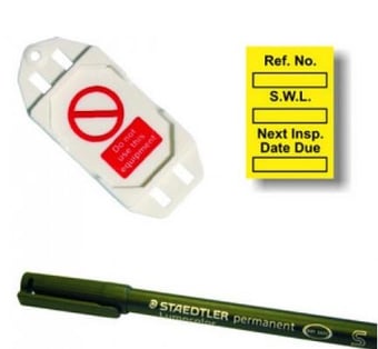 Picture of Safe Working Load Mini Tag Insert Kit - Yellow (20 AssetTag holders, 40 inserts, 1 pen) - [SCXO-CI-TG61YK]
