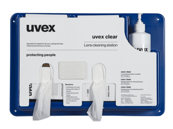 picture of Uvex - Lens Cleaning Station With 16fl Bottle Cleaning Fluid And 450 Tissues - 340H X 480L X 165P mm - [TU-9970007]