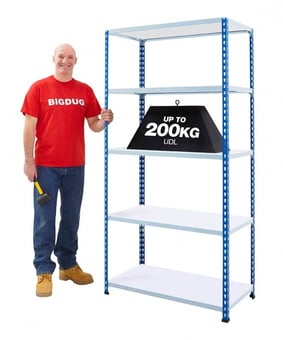 Picture of BiG200 Blue & Galvanised Shelving 5 Levels - Melamine Shelves - 1830h x 915w x 455d mm - [BDU-B21809045BZM]