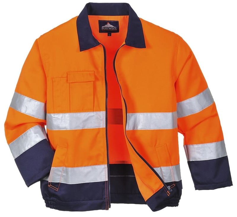 picture of Portwest - Orange/Navy Madrid Hi-Vis Jacket - Conforms to RIS-3279-TOM and EN ISO 20471 Class 3 - PW-TX70ONR