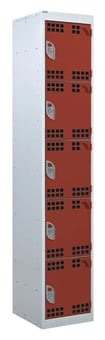 picture of QMP Tool Charging Locker - Perforated Door - Standard Plug - 5 Compartment - Red - 1800H x 450W x 450D mm - [QM-BL1845455RPX]