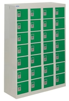 picture of QMP Personal Effects Locker - 28 Compartment - Green Doors - 1285H x 900W x 380D mm - [QM-LR129038HGXX]